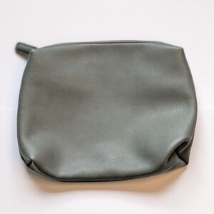 Anthropologie Minimalist Green/Gray Leather Pouch Top Zipper Carry-All